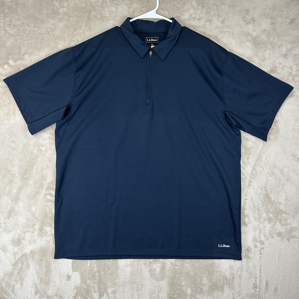 L.L. Bean Polo Shirt Mens XLT Blue Quarter Zip Mesh Performance Golf Top